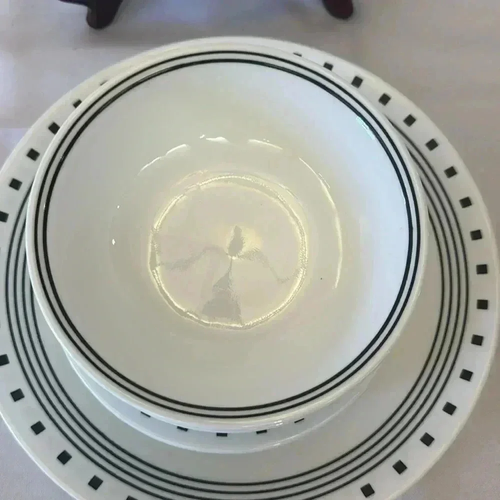 Corelle CITY BLOCK Dinnerware Set of 11 for 4, Modern MCM Black & White Dishes
